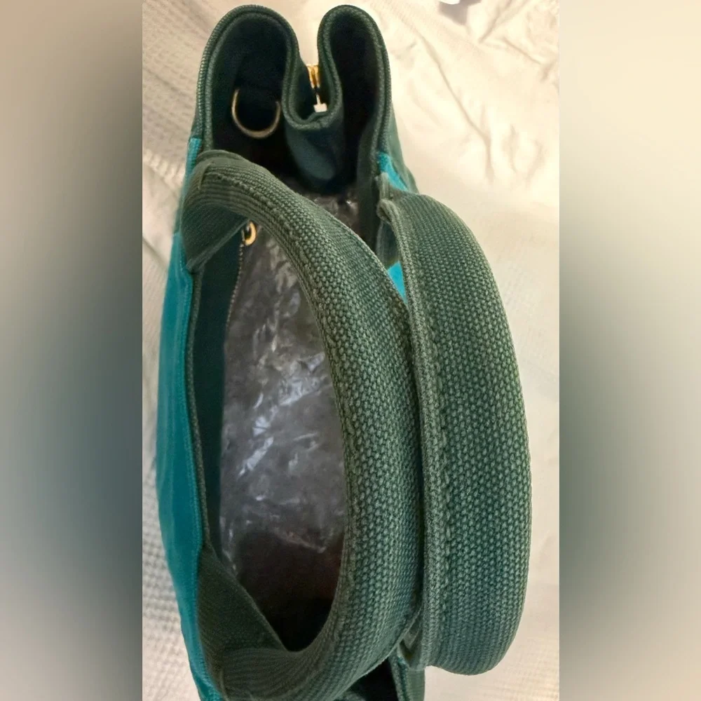 Prada Milano Teal & Forest Green Canapa Tote Bag - Picture 8 of 16